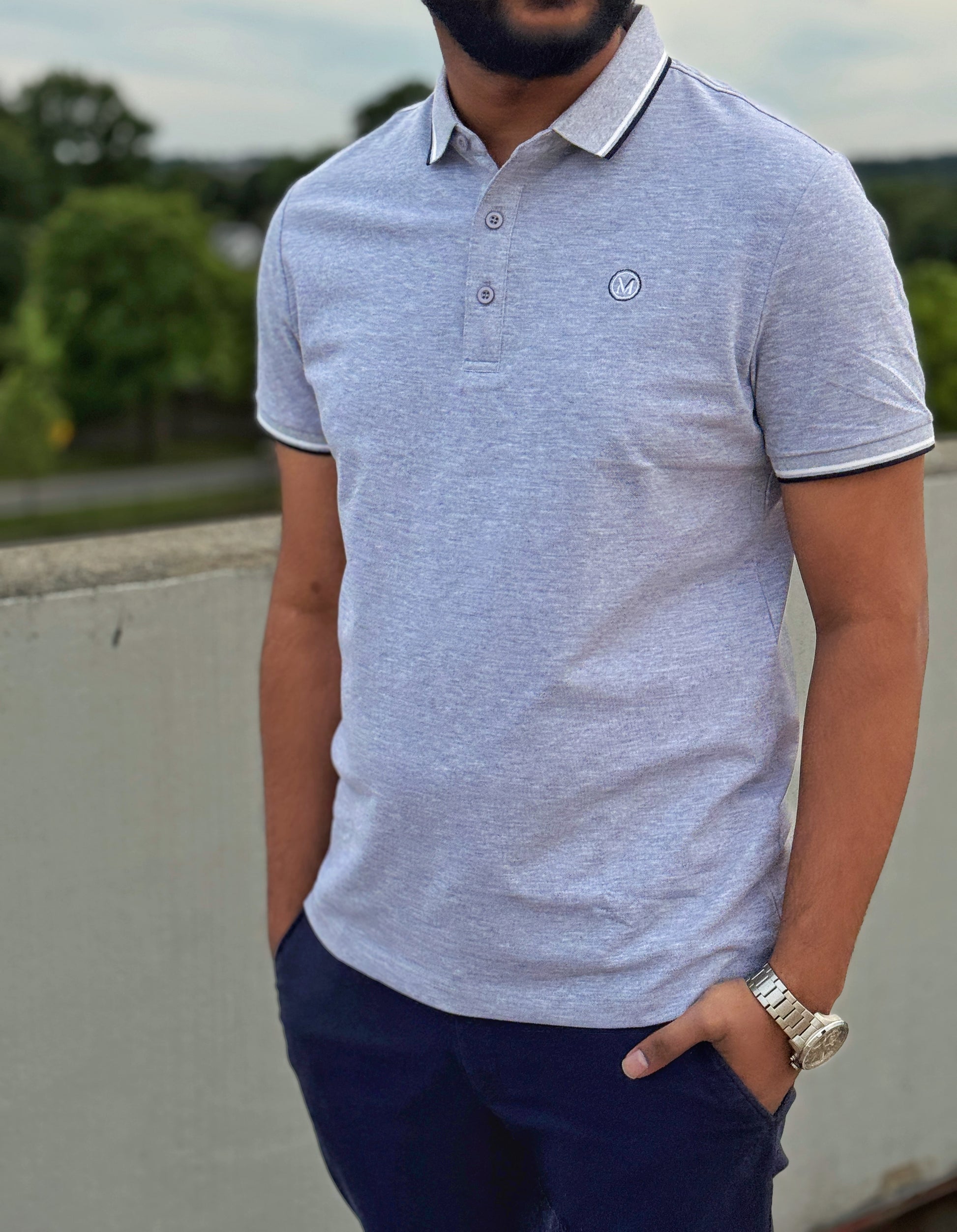 Moslin Luxe Polo – Silver Mist