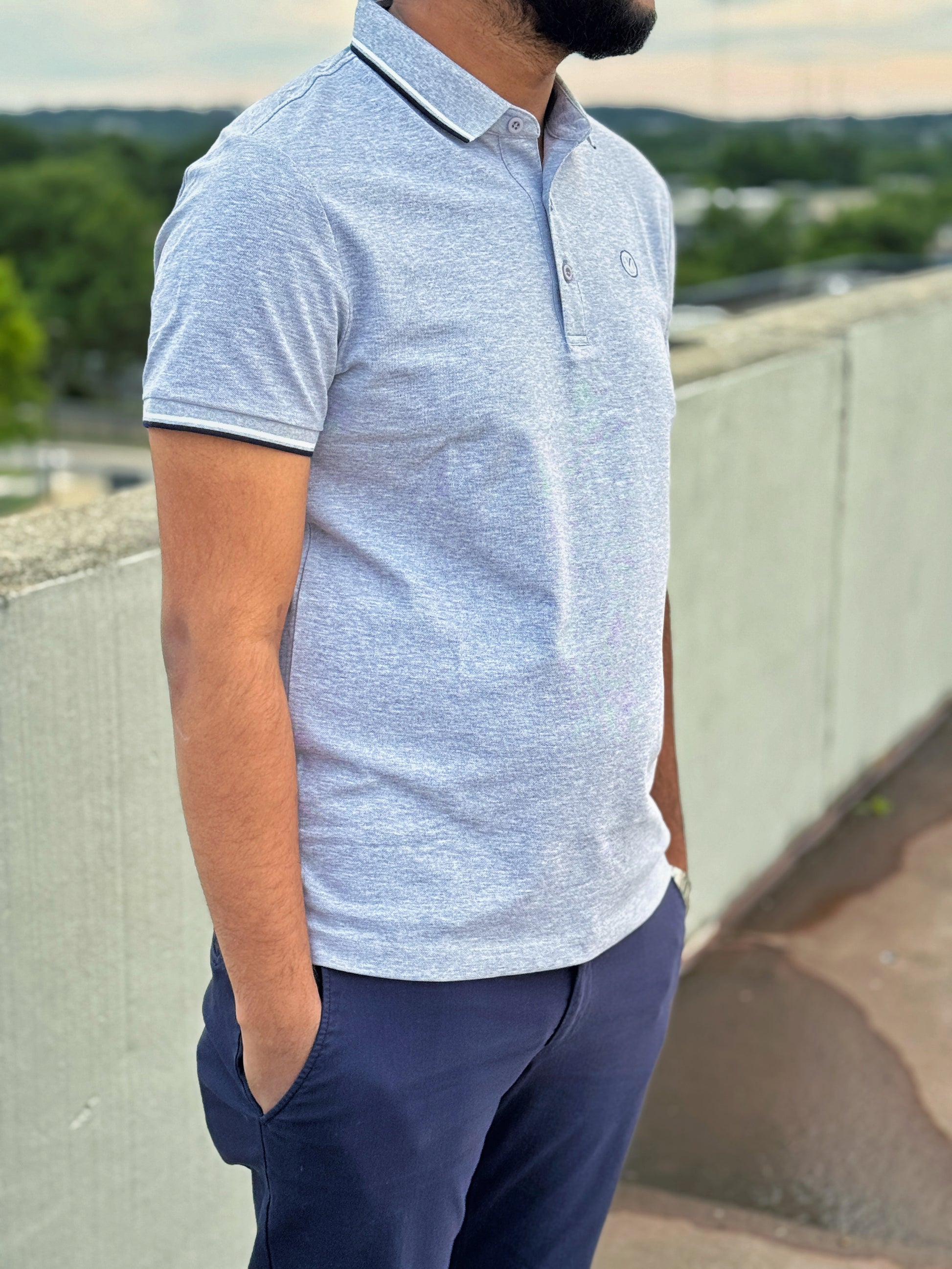 Moslin Luxe Polo – Silver Mist